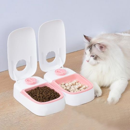 Distributeur automatique de croquettes pour chat - Rose