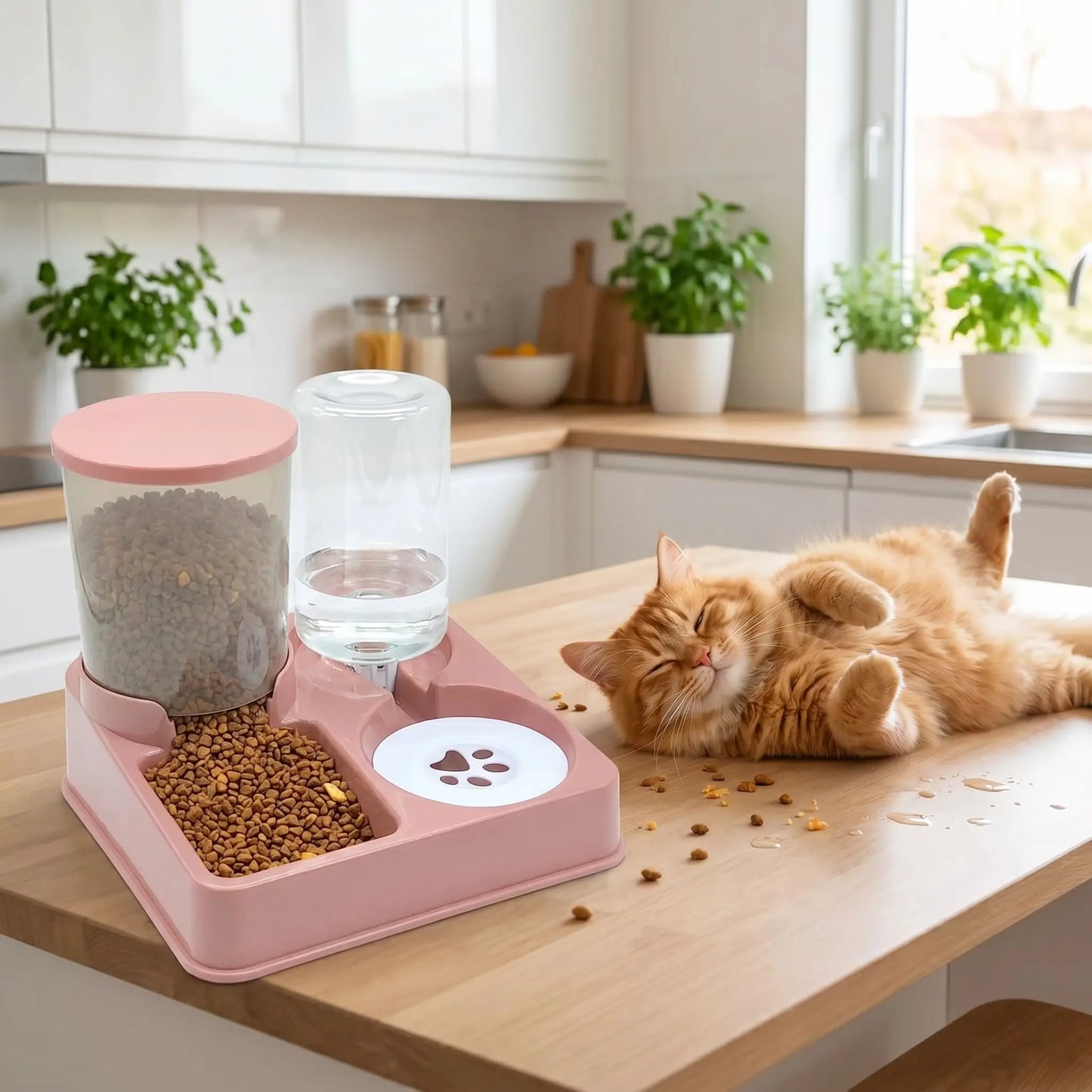 Distributeur de croquettes pour chat - Rose
