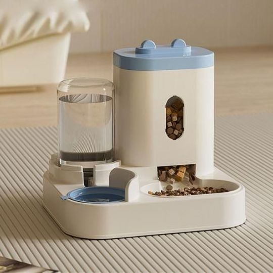 Distributeur de croquettes pour chat - Durabilité et facilité d'entretien - Couvercle bleu