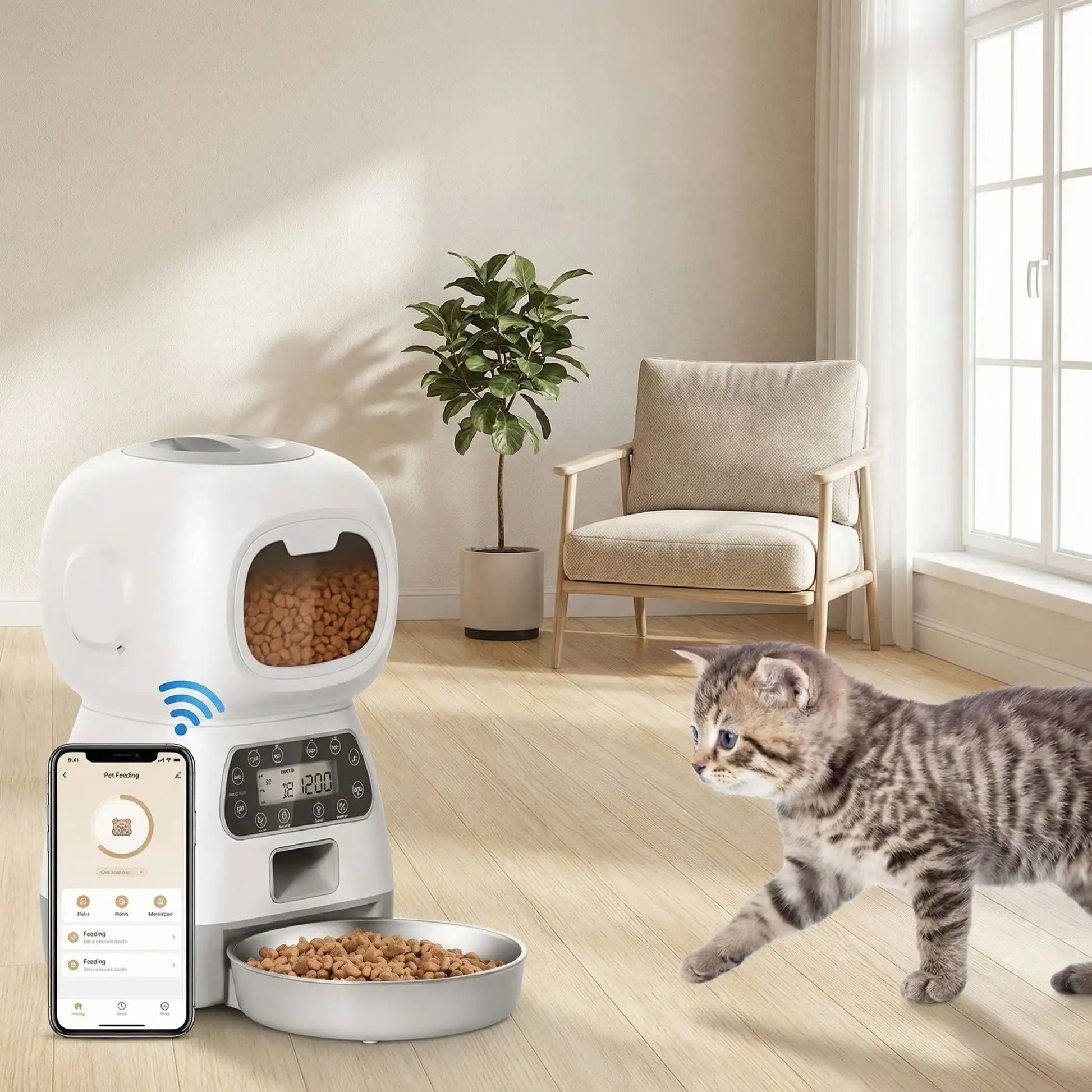 Distributeur de croquettes pour chat - Enregistrer votre vocal pour appeler votre chat pour le repas