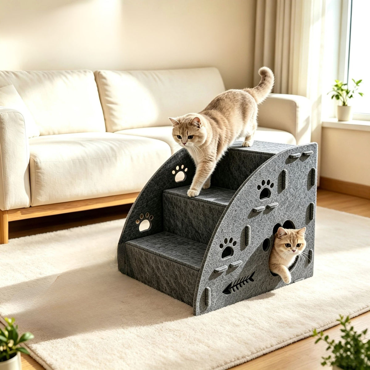 Escalier pour chat - L'allié douceur des petits félins - Avec 3 marches