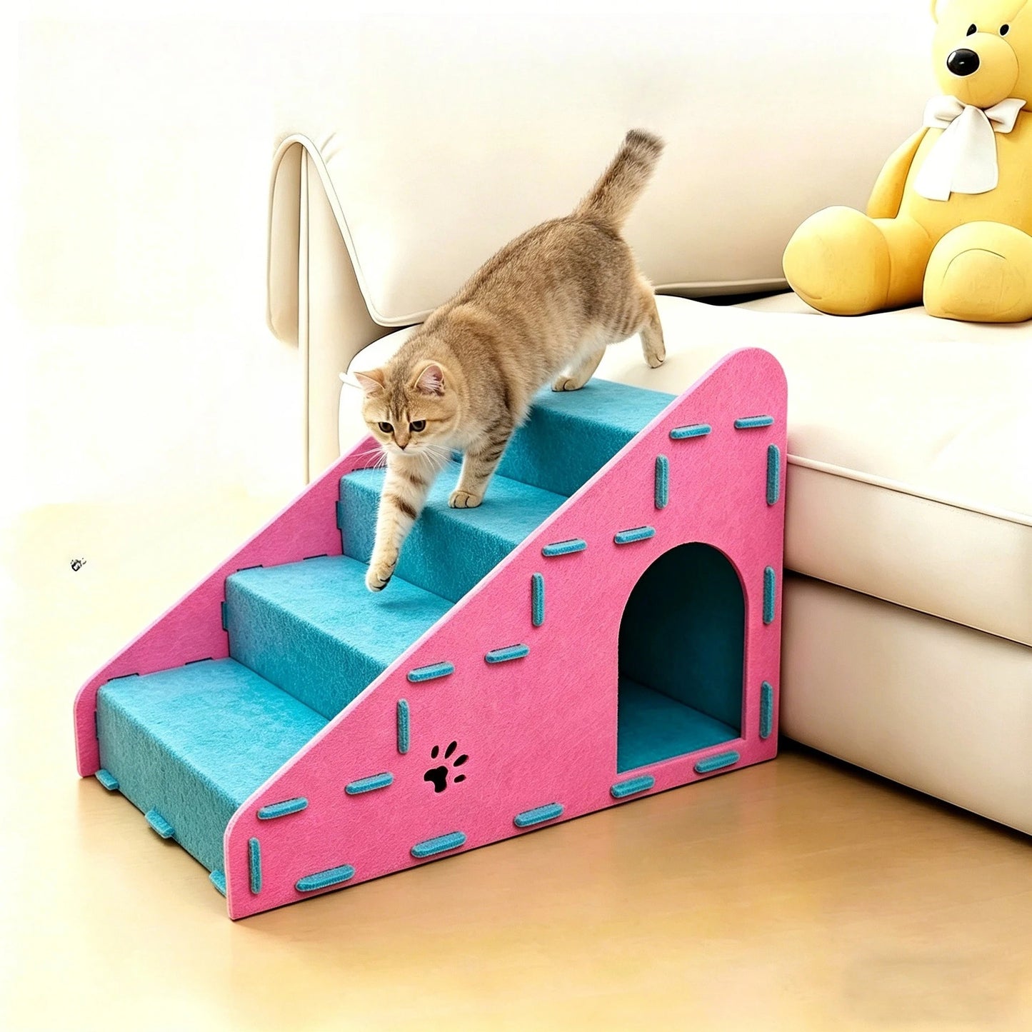 Escalier pour chat - Votre compagnon retrouve sa liberté - Bleu-Rose