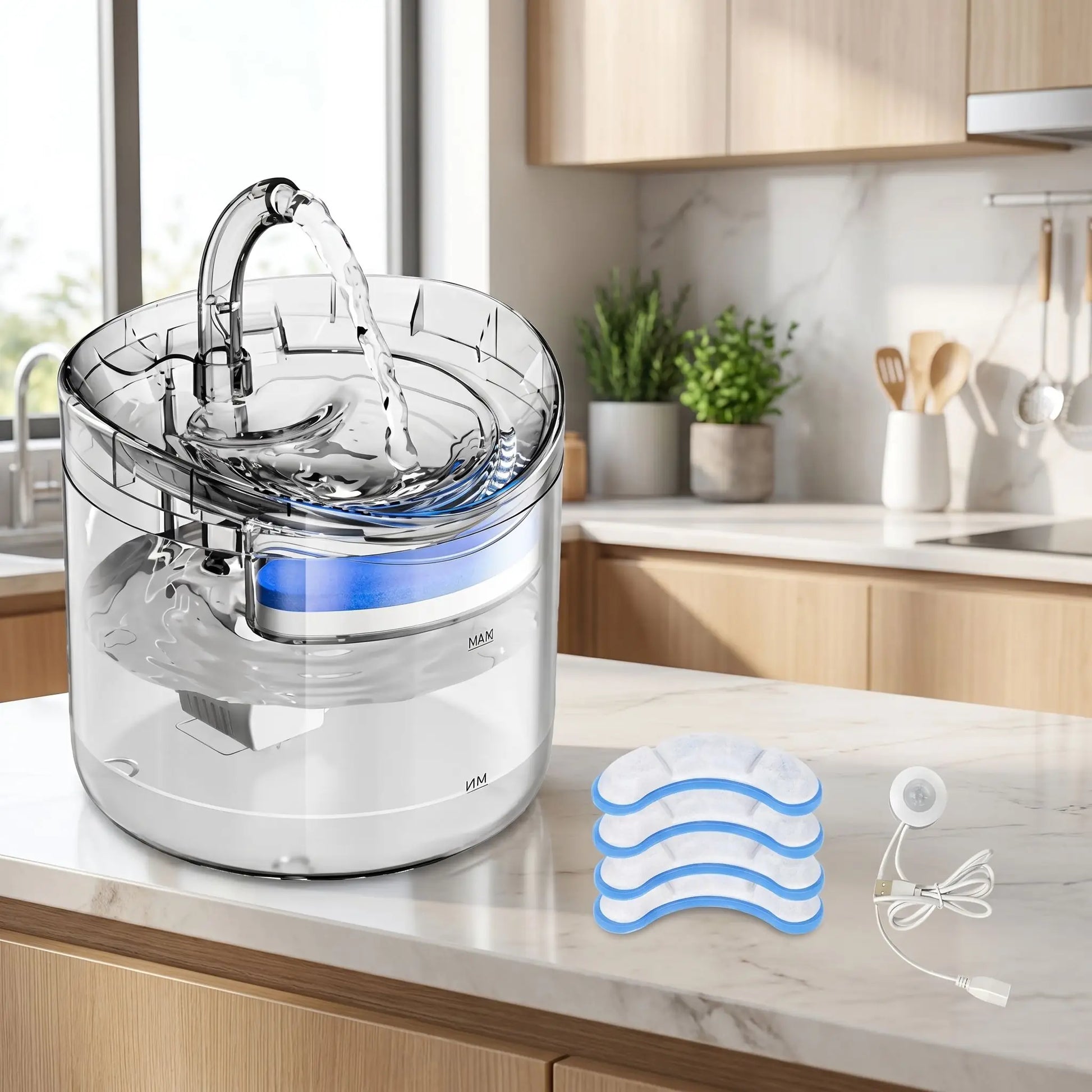 Fontaine a eau chat - Fontaine avec 3 éponges filtrantes