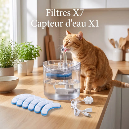 Fontaine a eau chat - Fontaine avec 7 éponges filtrantes et 1 capteur d'eau