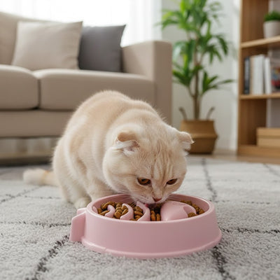 Gamelle anti glouton chat - Rose