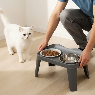 Elevated cat bowl - Promotes a posture that respects its anatomy