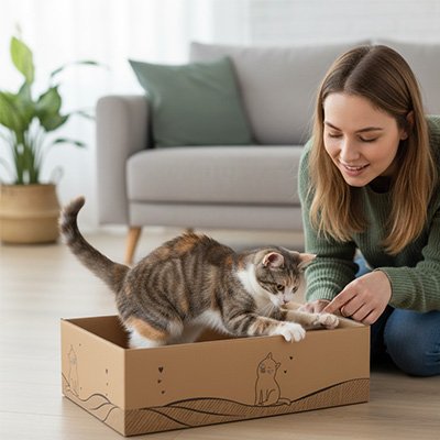 Griffoir chat carton - Combine confort et liberté de mouvement