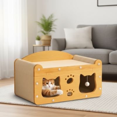 Griffoir maison pour chat - Ce griffoir maison pour chat intègre toutes les dimensions essentielles dans un seul meuble élégant