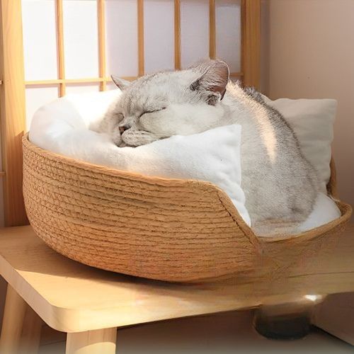 Panier en osier pour chat - Cocon douillet en hiver