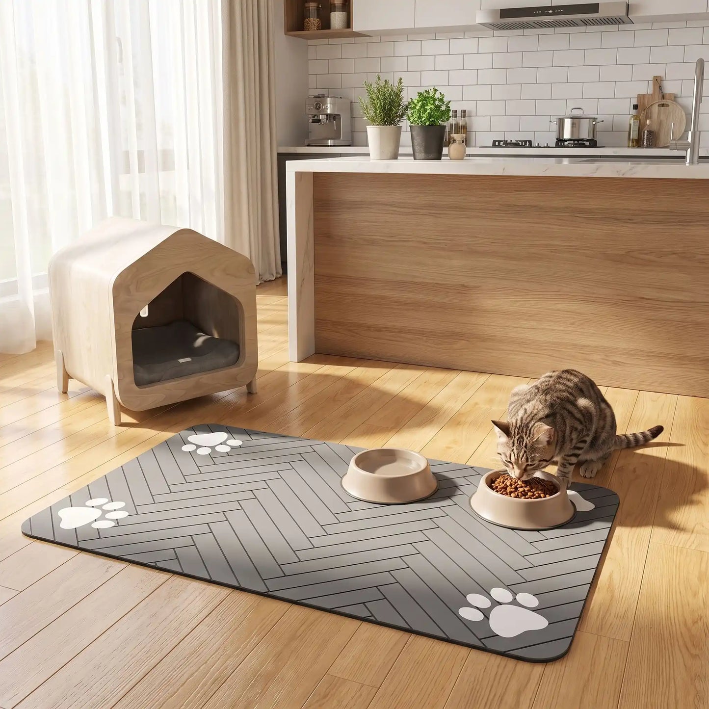 Tapis gamelle chat - Stabilité parfaite grâce au dos antidérapant